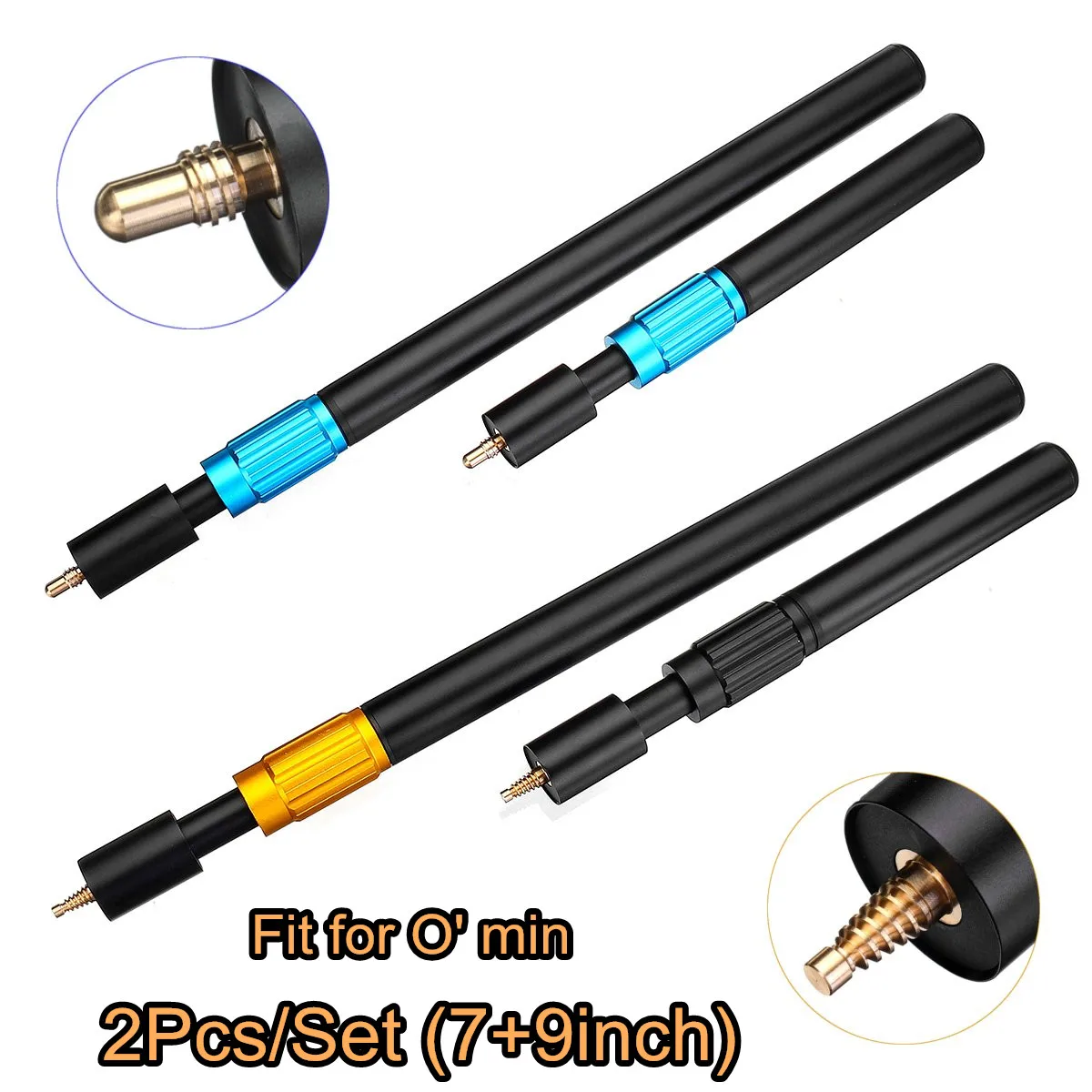 

2Pcs 9/17inch AluminumAlloy Billiard Pool Cue Telescopic Extension Adjustable Round/Pointed End Snooker Cue Extension For O' min