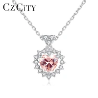 czcity yellow romantic heart gemstone long link chain pendant necklace for women topaz jewelry s925 sterling silver necklaces