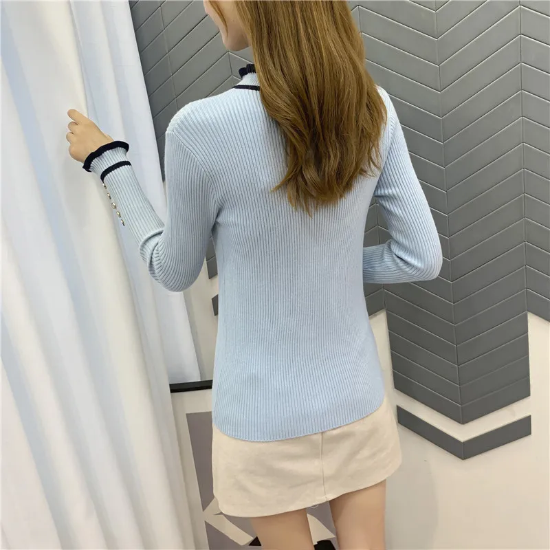 OHCLOTHING5344-женские свитера 2019New Женский пуловер высокая эластичность falbala вязаный кружевной воротник подходит ко всему джемпер