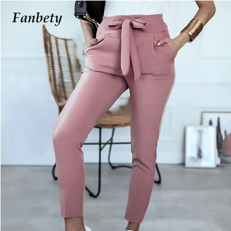 

Fashion Elegant Slim High Waist Solid Long Pants Women Clothing Spring Summer Casual Drawstring Tie-Up Trousers Pencil Pants 3XL