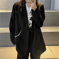 2021 solid street black apricot blazer jacket chain womens loose office ladies casual female overcoat hiphop suits outerwear