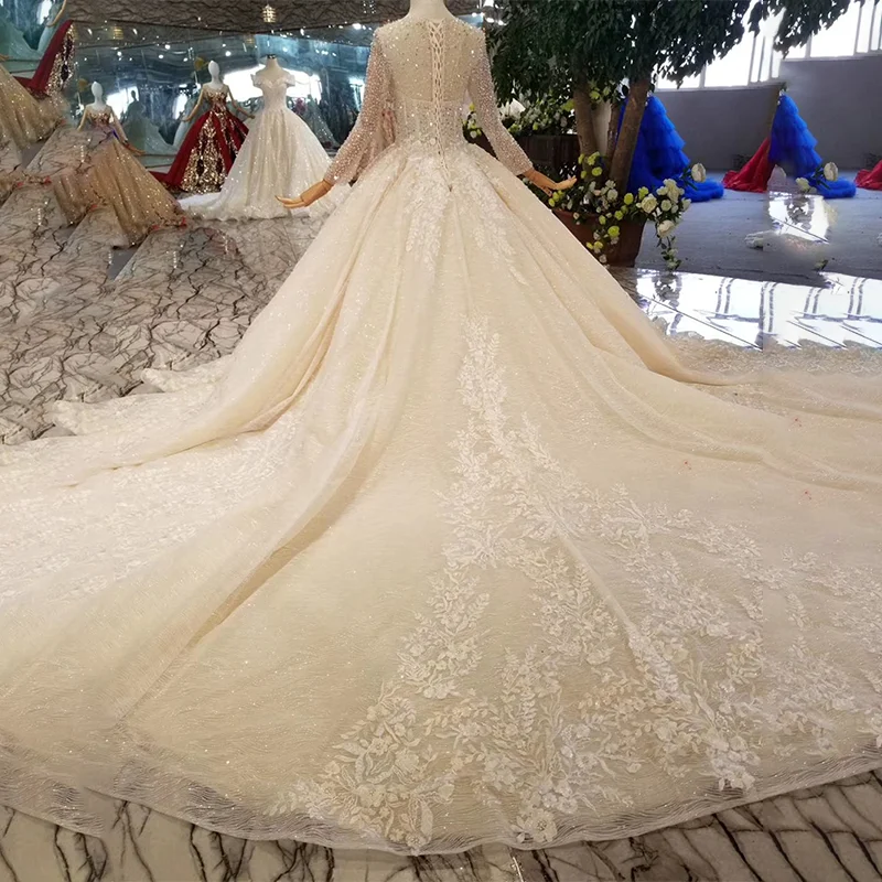 LS11223 Свадебные платья ручной работы с кристаллами цвета шампанского круглым