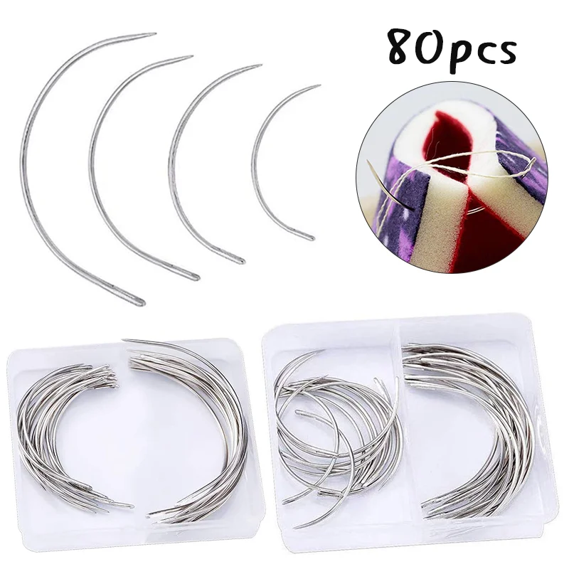 

LMDZ Stainless Curved Knitting Needles with Plastic Needle Case 4 Sizes Hooked Needle For DIY Embroidery Craft and Hair Weaving