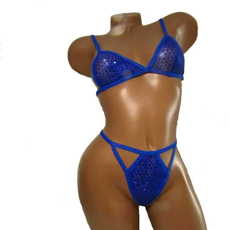 

Candy Cherries Lady Sexy Lingerie Blue Sequined Shinny Nightwear Gorgeous Bikini Sleepwear Bra G String