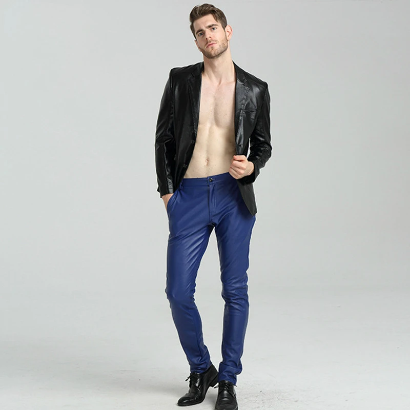 

2020 New Personality Pants Men's Fashion Feet Motorcycle Leather Pants Plus Velvet Large Size PU Trousers Streetwear Hip Hop