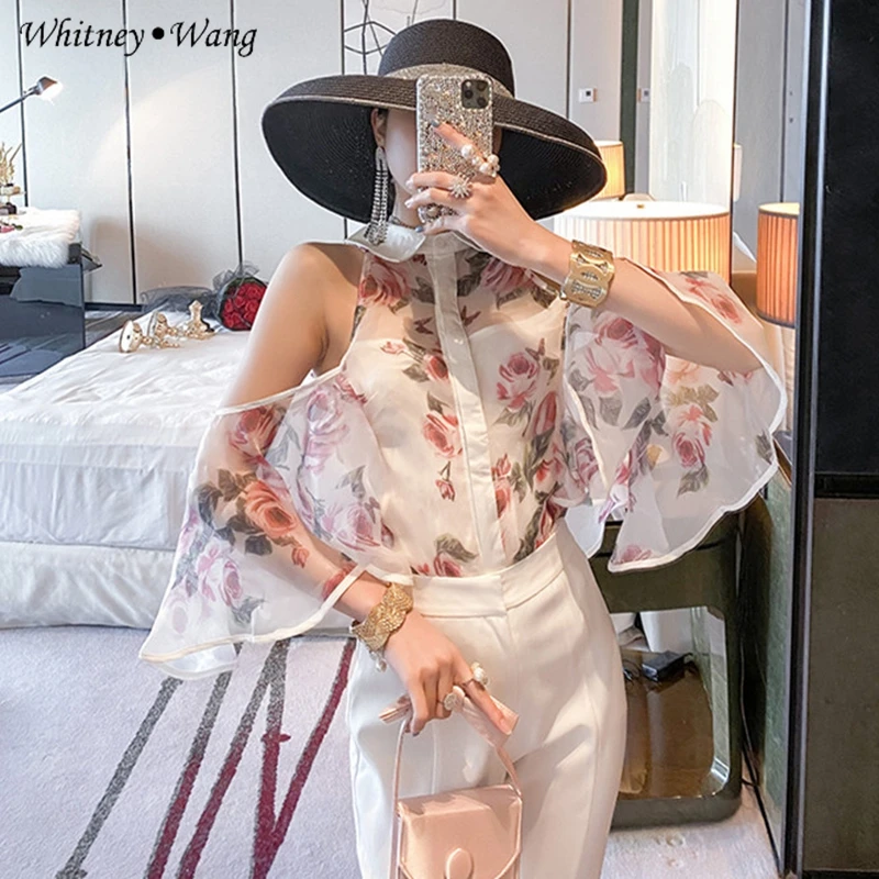 Женские блузки с открытыми плечами WHITNEY WANG летняя модная уличная одежда