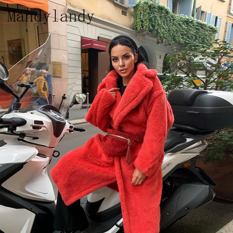 

Mandylandy Plush Trench Womens Casual Long Sleeve Turn-Down Collar Straight Trench Winter Fashion Solid Color Cardigan Warm Coat
