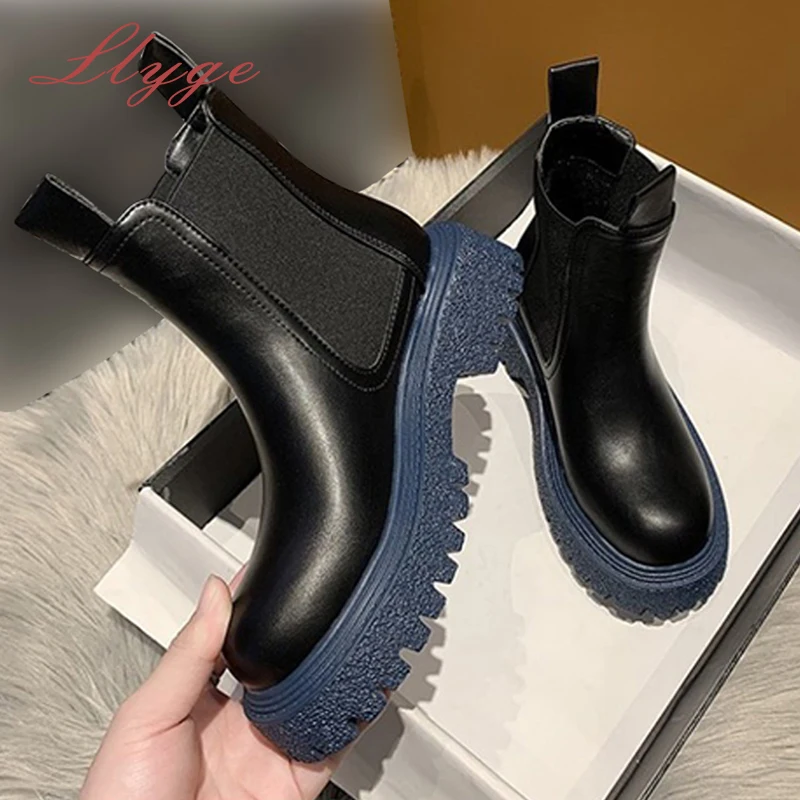 

Ботинки Челси женские на массивном каблуке, кожаные Стрейчевые ботильоны без застежки, короткая обувь, осень 2022