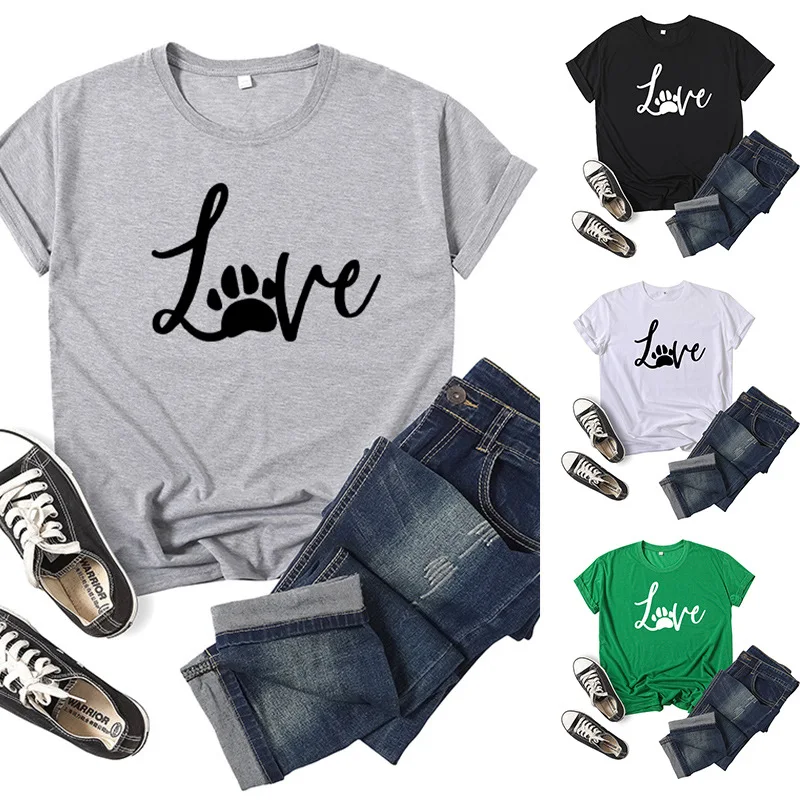 

Love Dogs Letter Print Women T Shirt Short Sleeve O Neck Loose Women Tshirt Ladies Tee Shirt Tops Clothes Camisetas Mujer