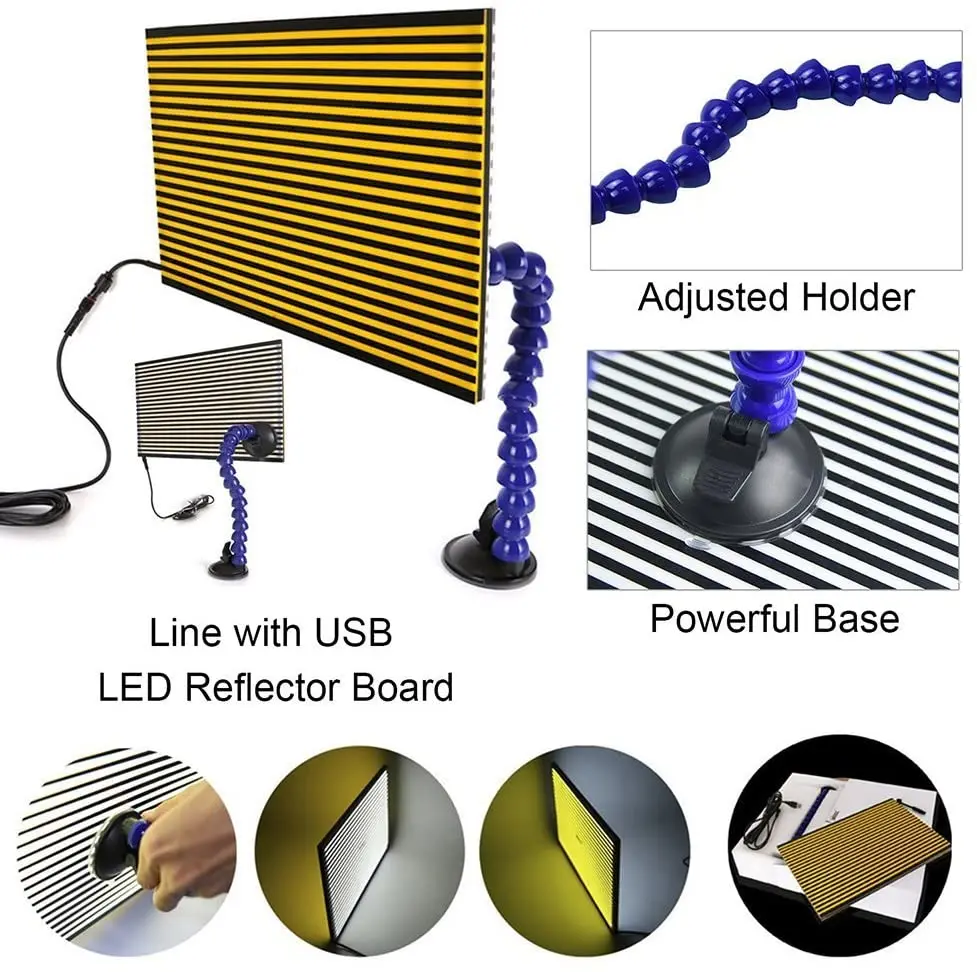 

Reflective Board Light Lamp Adjustable Holder for Car Body dent Removal Yellow Stripe Testing Tool Paintless Dent Repair Kit