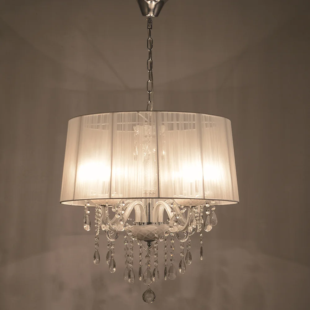 Романтические Хрустальные подвесные светильники 55 см Круглые из белой ткани и