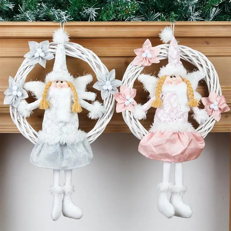 

Christmas Wreath Cute Angel Rattan Ring Wreath Front Door Wreath Home Wall Hanging Pendant Holiday Wedding Party Decor 20.9 Inch