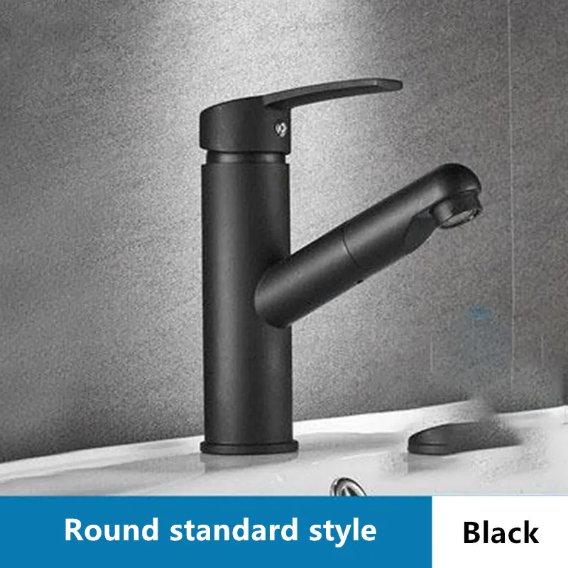 Смеситель для раковины LASO квадратный черный выдвижной кран горячей и холодной