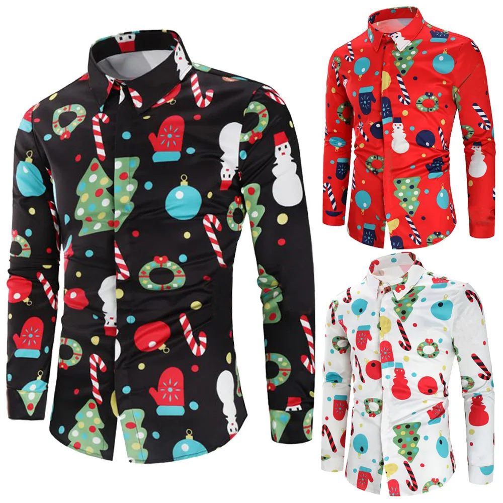Merry Christmas Мужская рубашка Санта Клаус снежные Мужчины конфеты тростника Chemise Homme уличная весна осень мужские рубашки формальная одежда Блузка