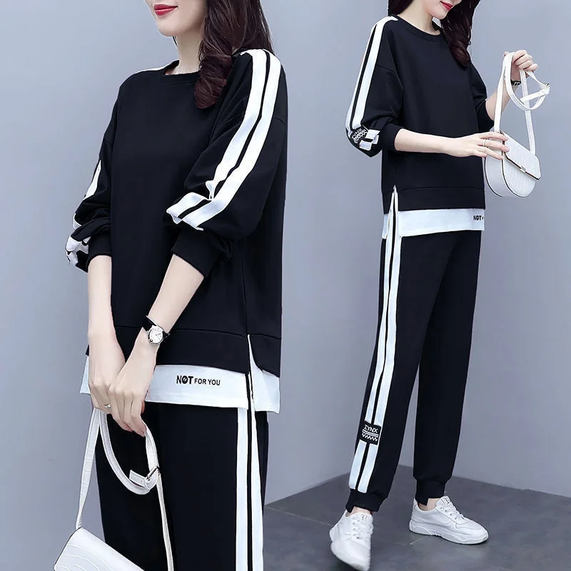 Women's Spring Autumn New 6XL Plus Size Sweat Suit Leisure Clothing Fashion Elegant 2 Two Piece Set Tops T-shirt Pants For Women