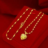 18k gold color necklace for women wedding engagement fine jewelry love heart pendant clavicle chain choker bijoux birthday gifts