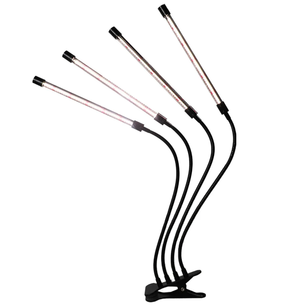 

USB LED Grow Light Aluminum Desk For Indoor Plants Greenhouse 4 Heads Flower Home Office Adjustable Brightness Clip On