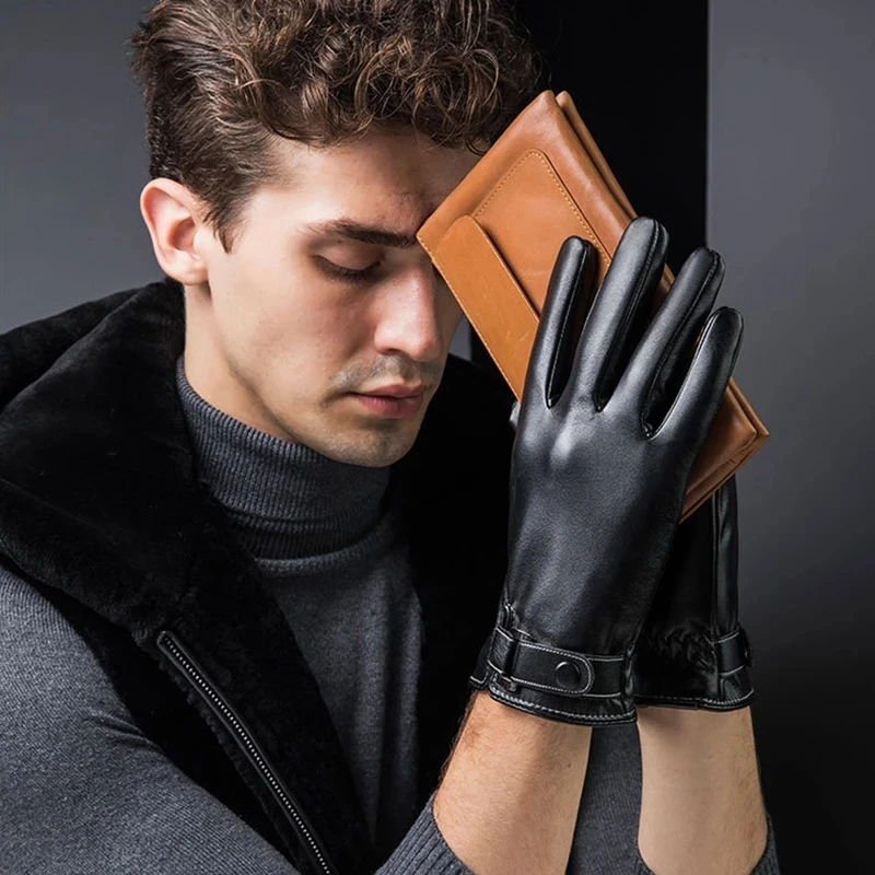 

Warm PU Leather Gloves Simulation Leather Washed Plus Velvet Winter Riding Gloves Driving Leather Touch Screen 2020 Hot Selling