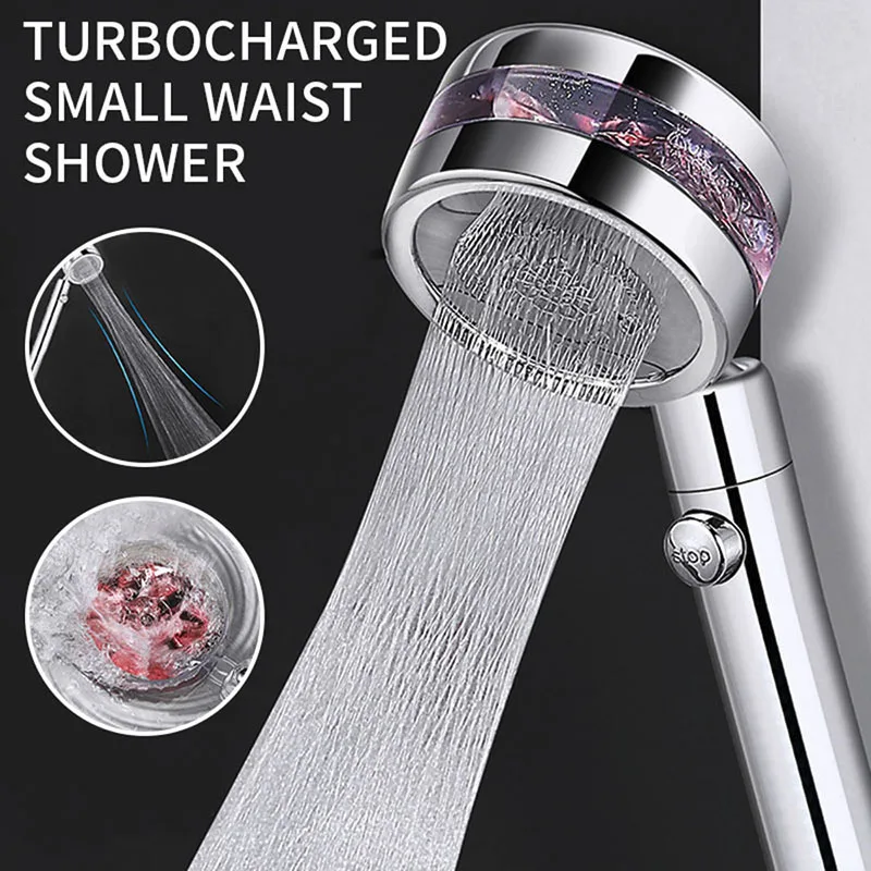 

360 Degrees Rotating Double-sided Turbocharged Pressure Shower Head 3 Mode Adjustable Water Saving Shower with Switch Button#