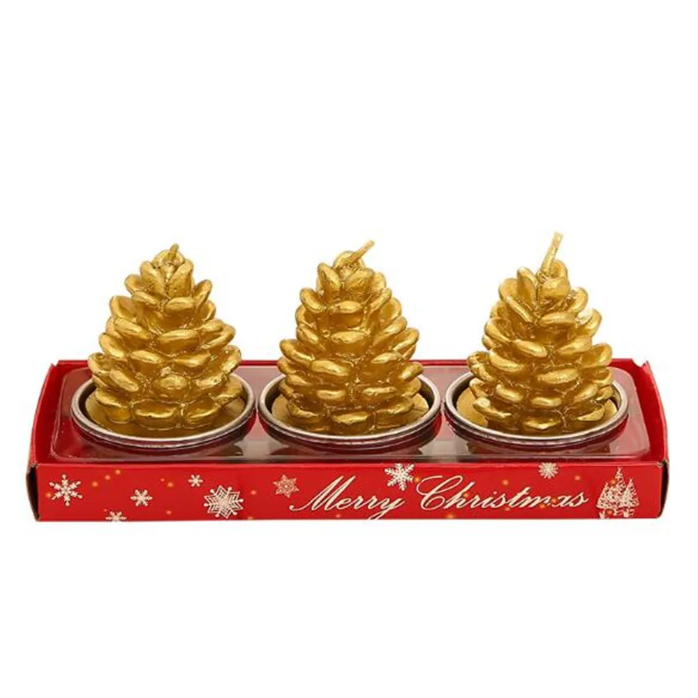 3pcs candle ponecone Navidad, Деревянные Подсвечники, подсвечники, фонарь, винтажные рождественские украшения для дома, новогодние вечерние украшения, подарки - Цвет: 3pcs candle ponecone