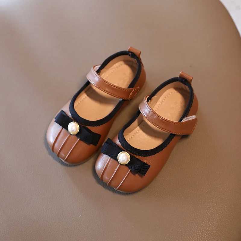 

Girls Leather Shoes 2021 Spring Autumn New Baby Children Soft-soled Princess Shoes Kids Round Head Shallow Mouth Peas Shoes 2-8y