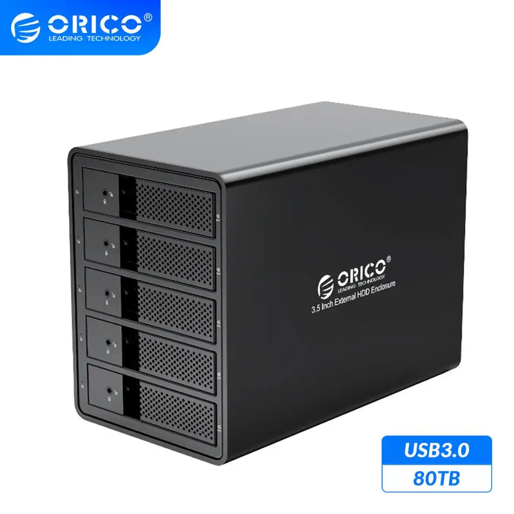 ORICO 95 Series 5 Bay 3.5'' USB3.0 HDD Docking Station Support 80TB UASP With 150W Internal Power Adaper Aluminum HDD Case