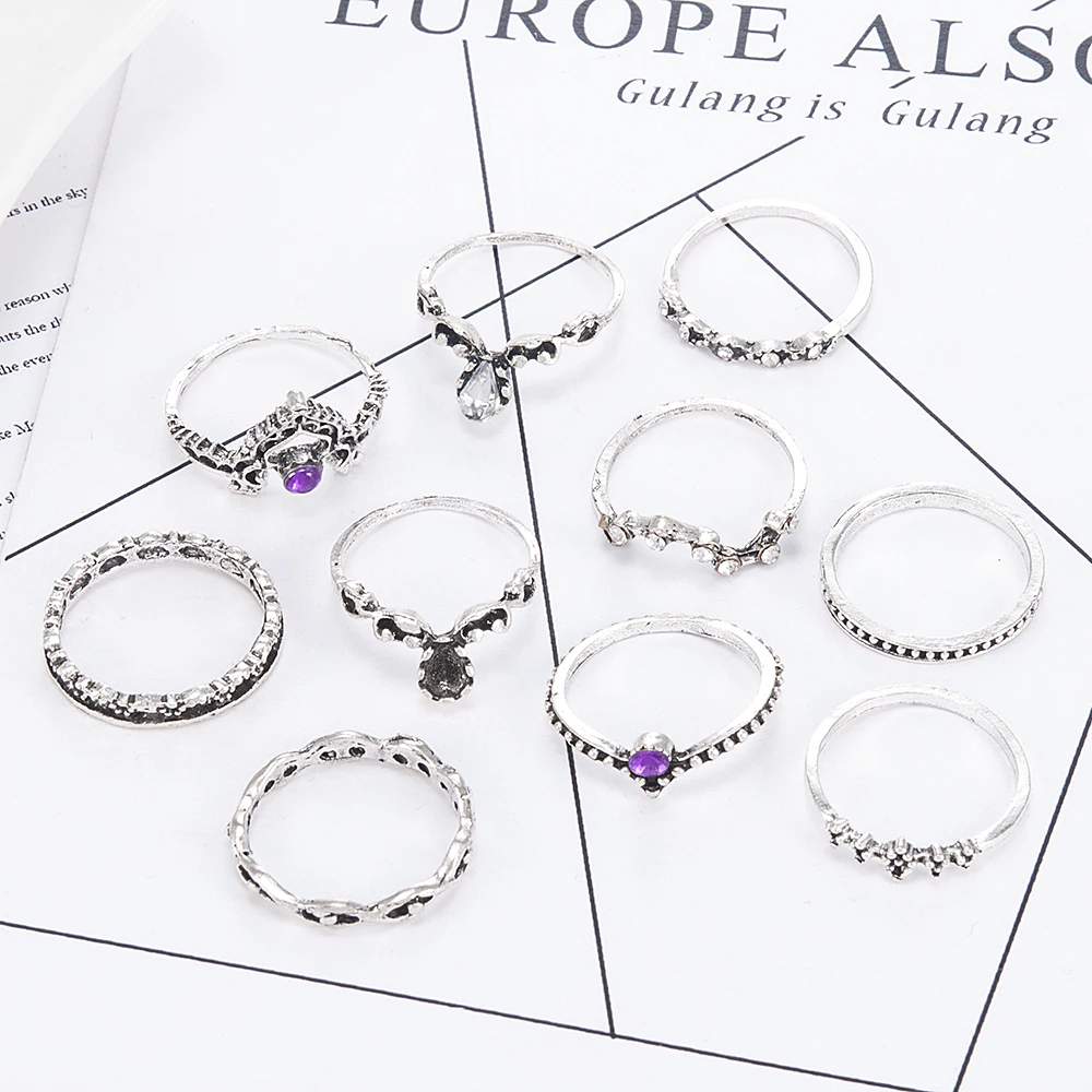 Новинка 2020 10 шт./компл. ретро кольца с короной и кристаллами модные ювелирные