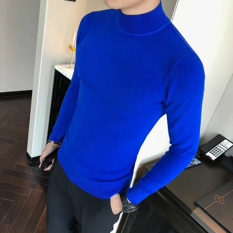 Свитер мужской осенний и зимний с воротником большой размер S-XXXL однотонный