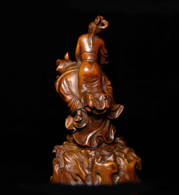 

wedding decoration Chinese Myth Boxwood Wood Carving Zhu BaJie wife-carrying Belle Adorn Statue