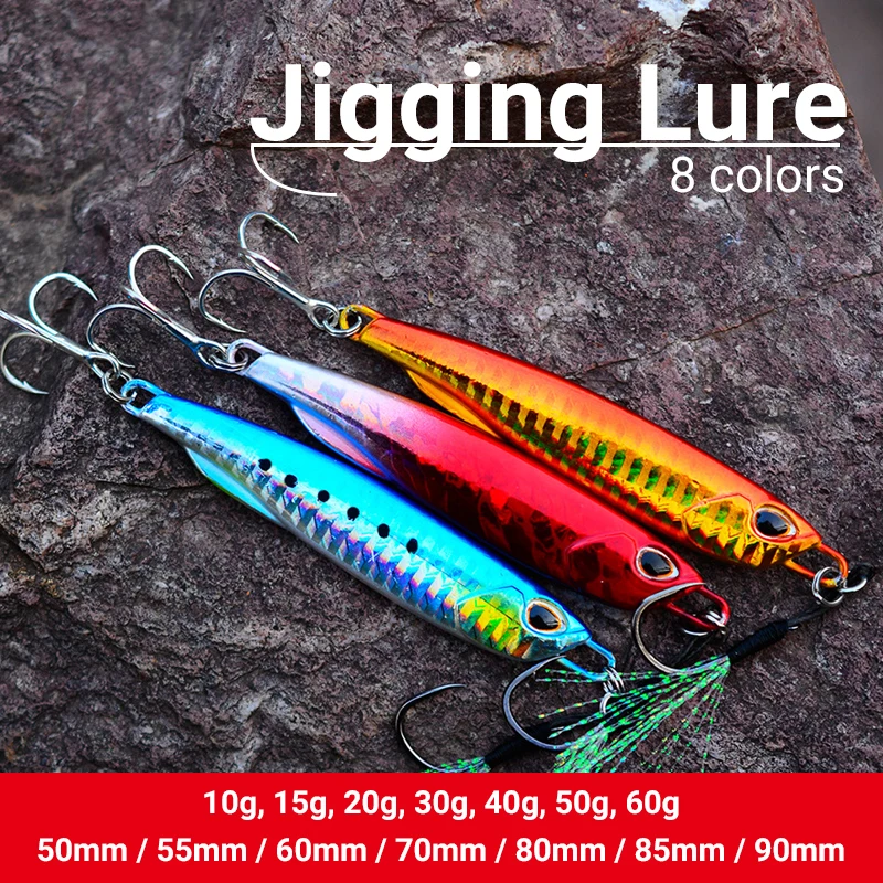 

8 Pcs/lot Jigging Lure Set Fishing Lures Metal Spinner Spoon Lead Fish Bait Jigs Fishing Tackle Pesca Bass Tuna Trout 2021 Sale