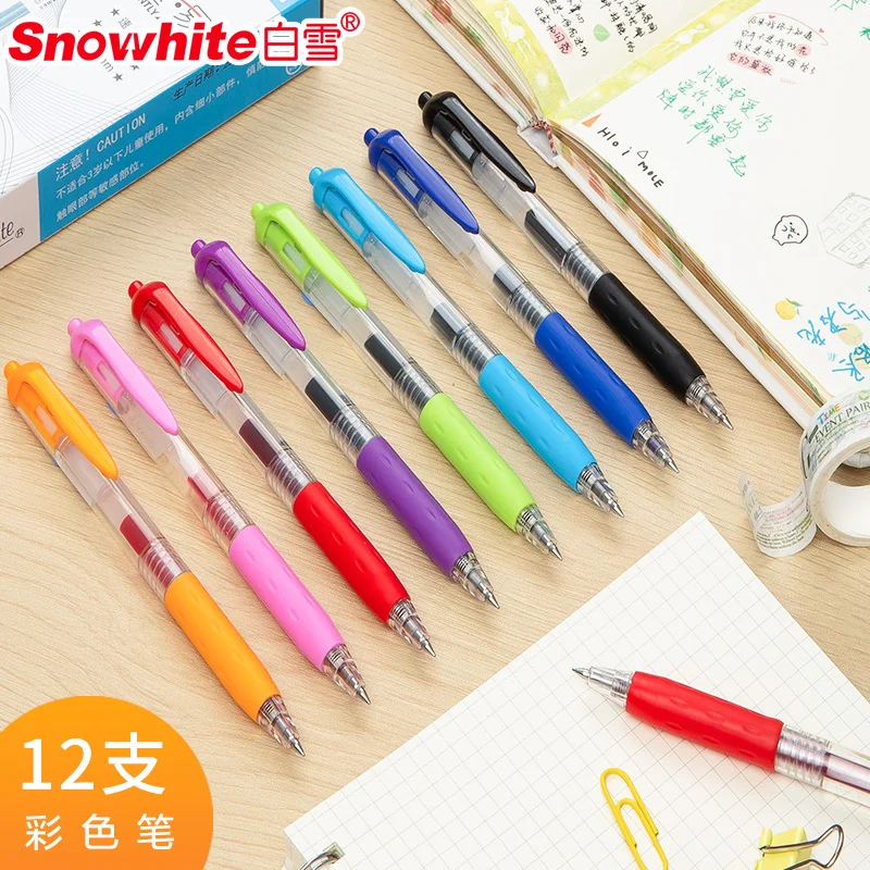 

6pcs Press Gel Pen 0.5mm for Students to Write Black Ink Office Candy Color Red Press the Refillable Signature Pen Work