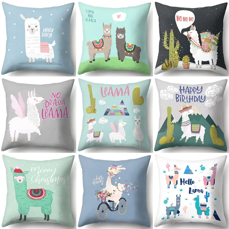 

1Pcs Lovely Cartoon Animal Alpaca Cushion Cover Polyester Decorative Pillows Home Decor Sofa Car Waist Pillowcase 45x45cm 40853