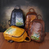 women backpack new retro handmade embossing genuine leather bags for ladies cowhide backpacks large capacity travel bag