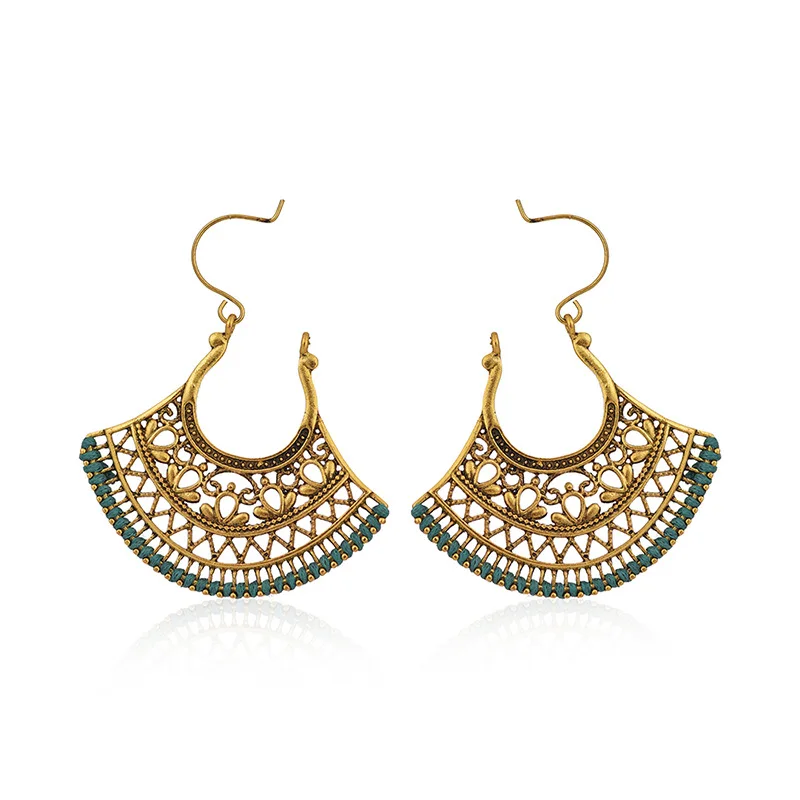 

Retro Gypsy Copper Hollow Fan Drop Earrings For Women Ethnic Wire Hook Jhumka Earring Jewelry Hangers