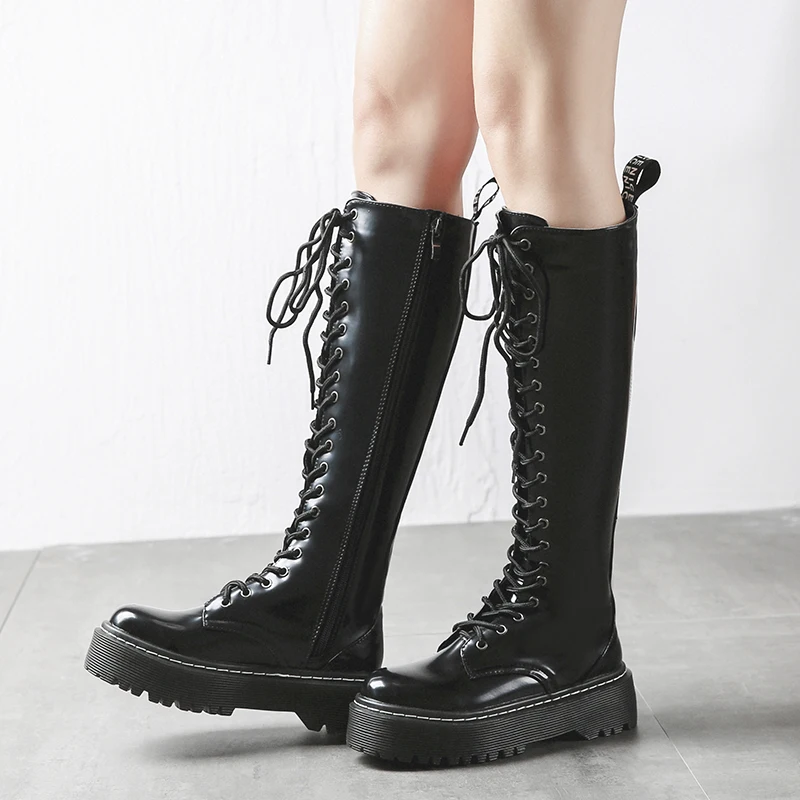 Сапоги выше колена женские высокие сапоги до бедра из лакированной кожи зимние