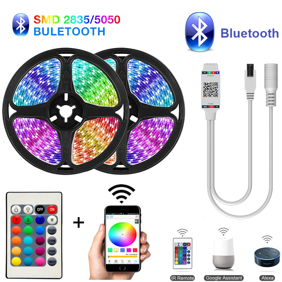 

Светодиодная ленсветильник Bluetooth s 20M RGB 5050 SMD гибкая лента Водонепроницаемая светодиодсветильник та RGB 5M 10M лента диод DC 12V управление Bluetooth