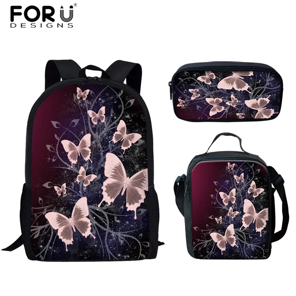 FORUDESIGNS/детей школьные сумки 3D Красота бабочка животный принт 3 шт./компл. Детские рюкзаки для девочек Для женщин школьный рюкзак, школьный рюкзак - Цвет: HME1687CGK