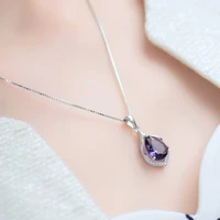 2021 new trendy snake chain water drop purple zircon necklace for women dainty silver plated female jewelry birthday party gifts