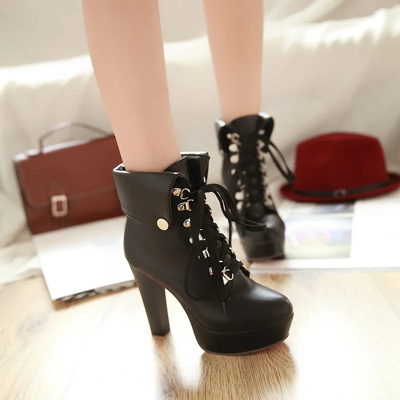 Осенне-зимние женские ботинки на толстом каблуке пикантные водонепроницаемые