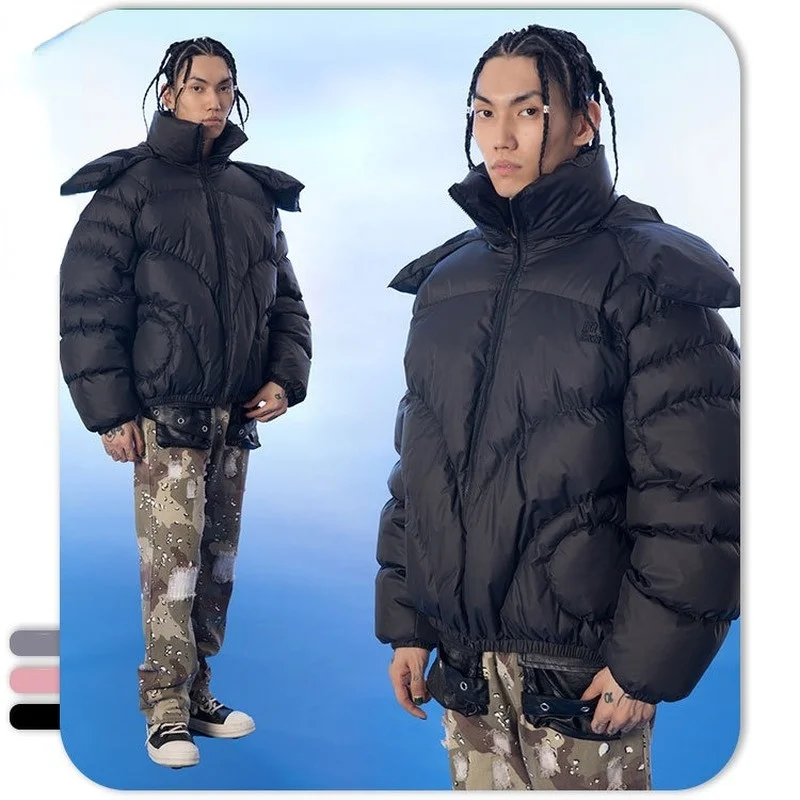 

Men hoodie Parkas Jacket vintage hip hop oversized padded jacket coat warm outwearharajuku gothic style
