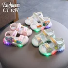 Детские сандалии со светодиодсветильник кой, Нескользящие светящиеся босоножки для мальчиков, обувь для начинающих ходить детей