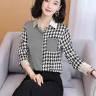 Офисные женские туфли Для женщин твидовые рубашки с длинным рукавом Для Женщин Осенние блузки Blusas De Mujer; Большие размеры