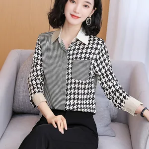 Офисные женские туфли Для женщин твидовые рубашки с длинным рукавом Для Женщин Осенние блузки Blusas De Mujer; Большие размеры