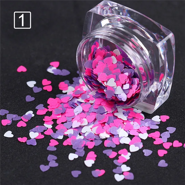 1 коробка, Круглый гвоздь, блестки, смешанный размер, гвоздь в форме сердца, блестки, разноцветные блестки, маникюр, украшение для ногтей, 27 цветов - Цвет: Color 1