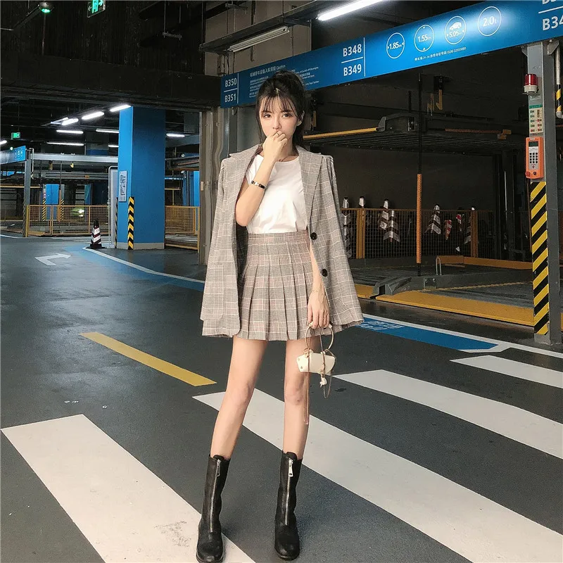 Женский костюм наборы 2019 новый осенний Повседневный в клетку Длинные рукава