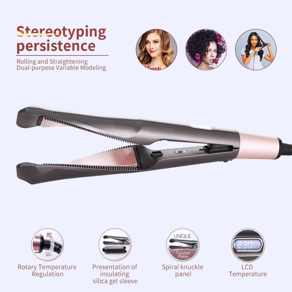 

Spiral Twisted Hair Straightener Rotating Bevel, Automatic Curling Wave Electric Heating Hairdressing Temperature Control Splint