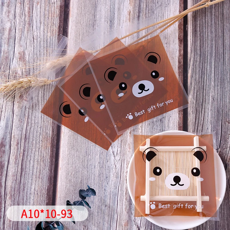 50pcs/lot Cartoon Brown Bear Transparent Frosted Cellophane Self-adhesive Bag Homemade Bakery Soap Biscuit Party Supplies Pack