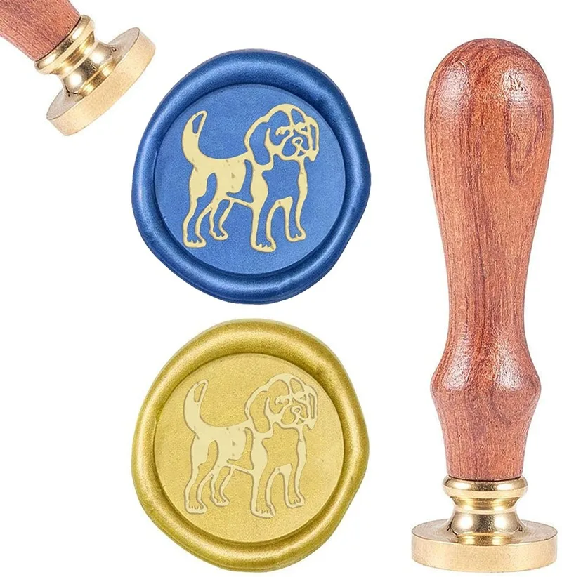

1PC Wax Seal Stamp Dog Vintage Wax Sealing Stamps Pet Animal Retro 25mm Removable Brass Head Wooden Handle for Envelopes