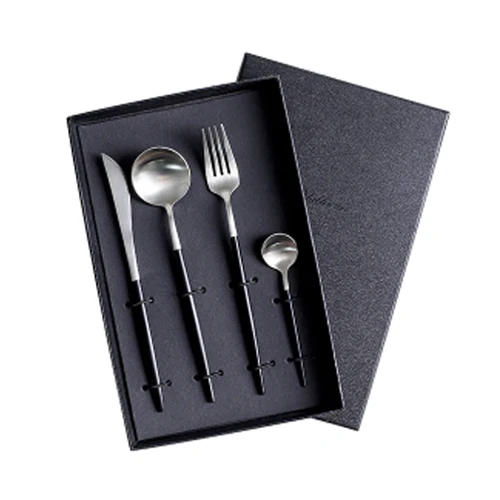 Black Silver 5PCS Столовый набор, столовые приборы, ножи, вилки, ложки, посуда Wester, кухонная посуда, нержавеющая сталь, для дома, вечерние, свадебные украшения, набор посуды - Цвет: Black Silver 5PCS