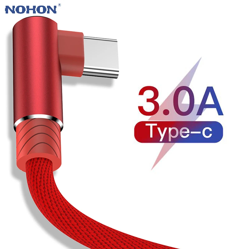 USB кабель Type C для быстрой зарядки 1 м 2 3 90 градусов Samsung S10 S9 Plus Xiaomi mi 9 8 huawei P30 Pro